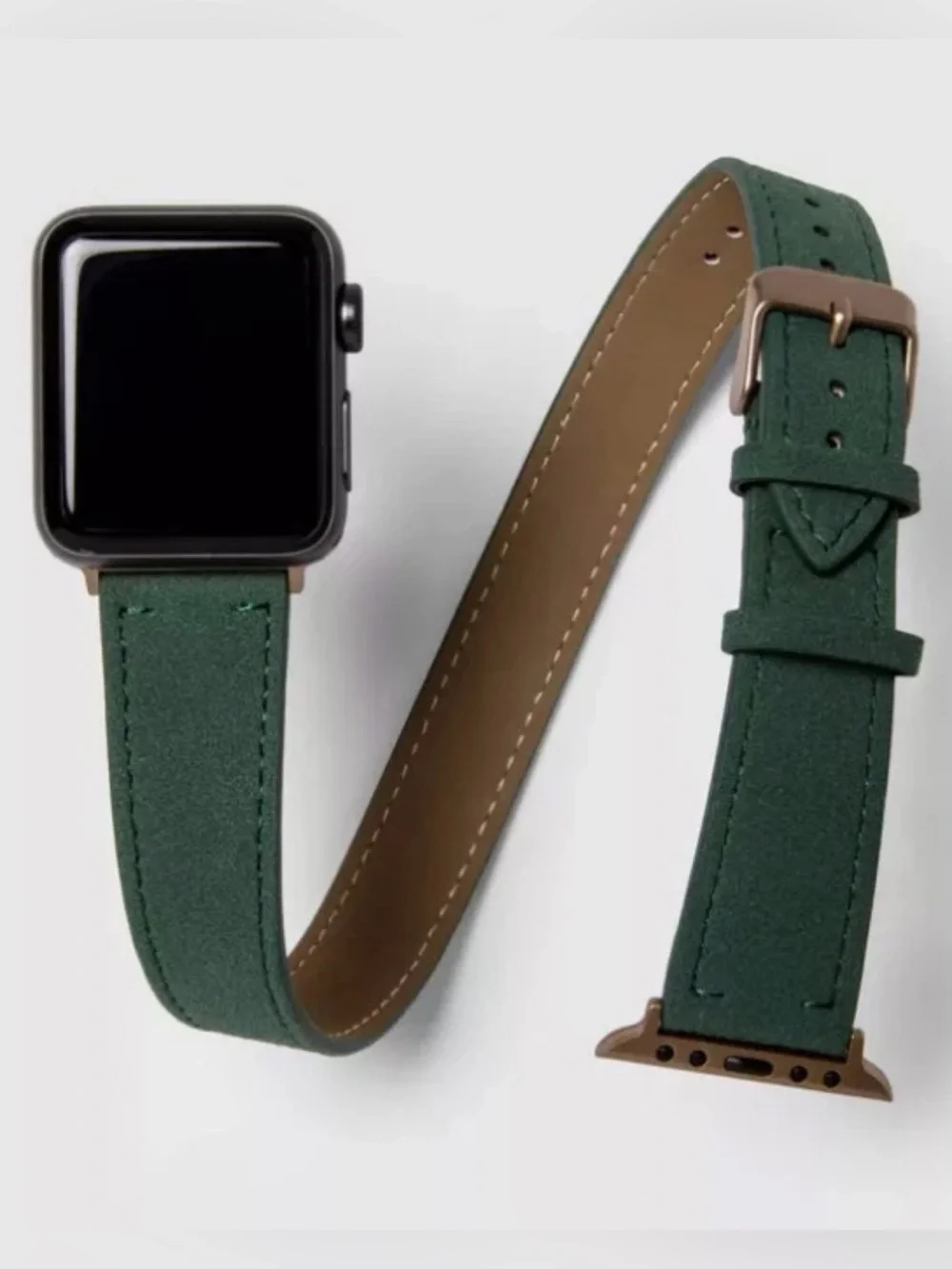 NEW Heyday Faux Leather Apple Watch Single Double Watch Band 38/40mm Olive Green